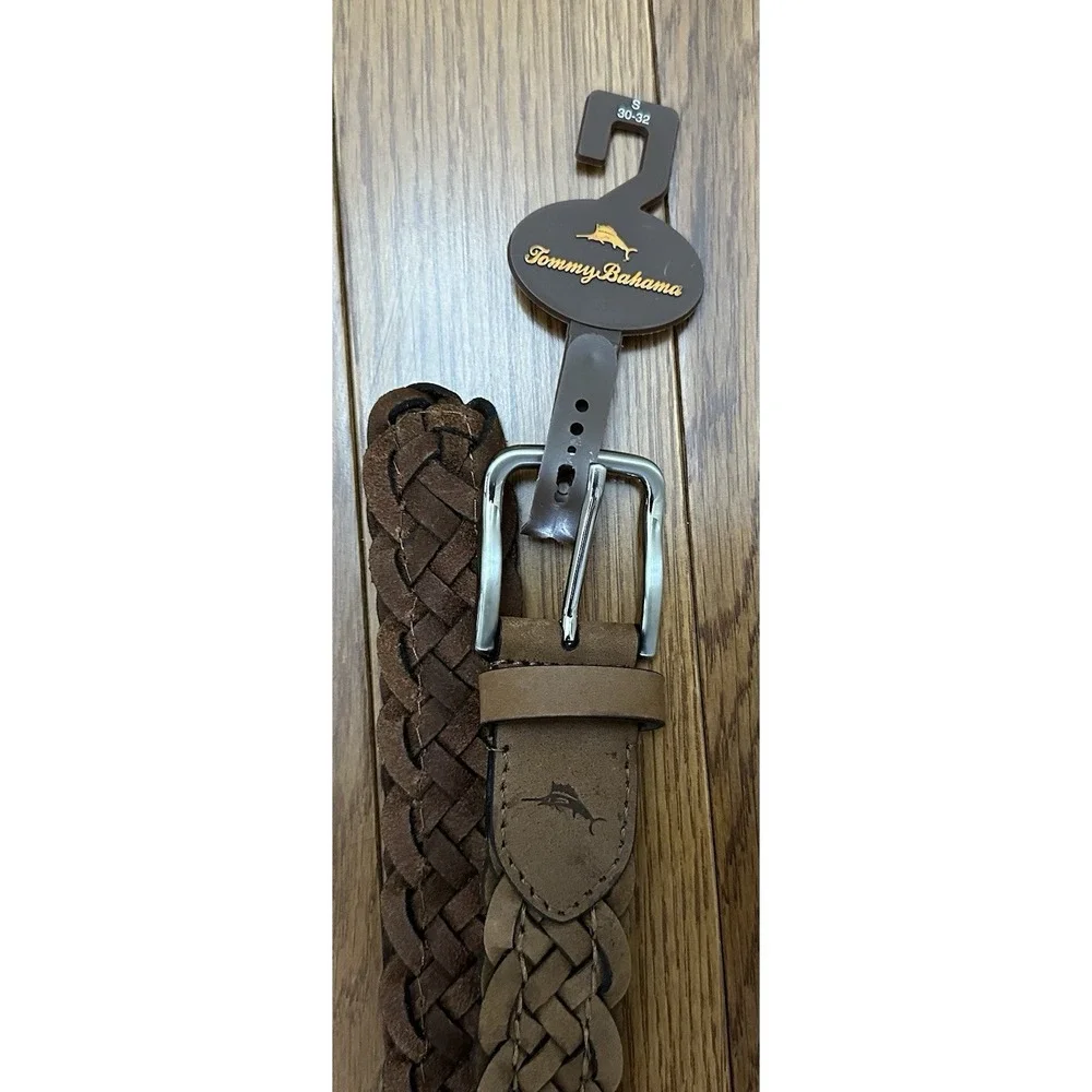 Tommy Bahama Braided Leather Belt Brown Size Small 30-32 Woven NEW